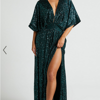 Showpo Miyah Maxi Dress - Sequin Plunge Short Sleeve Dress