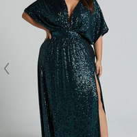 Showpo Miyah Maxi Dress - Sequin Plunge Short Sleeve Dress