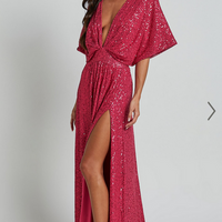 Showpo Miyah Maxi Dress - Sequin Plunge Short Sleeve Dress