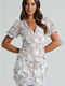 Showpo Wren Mini Dress - Puff Sleeve Bodycon 3d Garden Flowers Dress in White