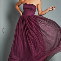 Showpo Gemma Maxi Dress - Strapless Sweetheart Tulle Fit & Flare in Aubergine