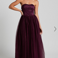 Showpo Gemma Maxi Dress - Strapless Sweetheart Tulle Fit & Flare in Aubergine