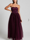 Showpo Gemma Maxi Dress - Strapless Sweetheart Tulle Fit & Flare in Aubergine