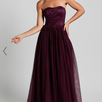 Showpo Gemma Maxi Dress - Strapless Sweetheart Tulle Fit & Flare in Aubergine