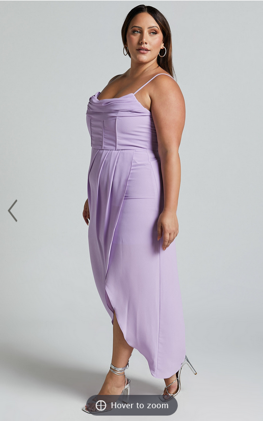 Showpo Andrina Midi Dress - High Low Wrap Corset Dress in Lilac