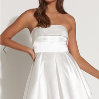 Showpo Valora Mini Dress - Strapless Fit and Flare Satin Dress in Ivory