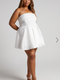 Showpo Valora Mini Dress - Strapless Fit and Flare Satin Dress in Ivory