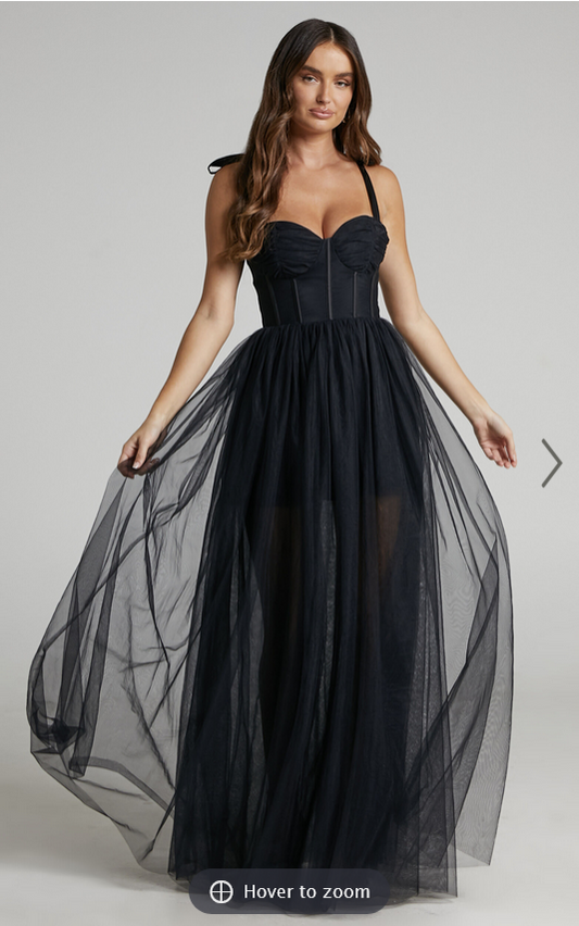 Showpo Emmary - Bustier Bodice Tulle Dress in Black