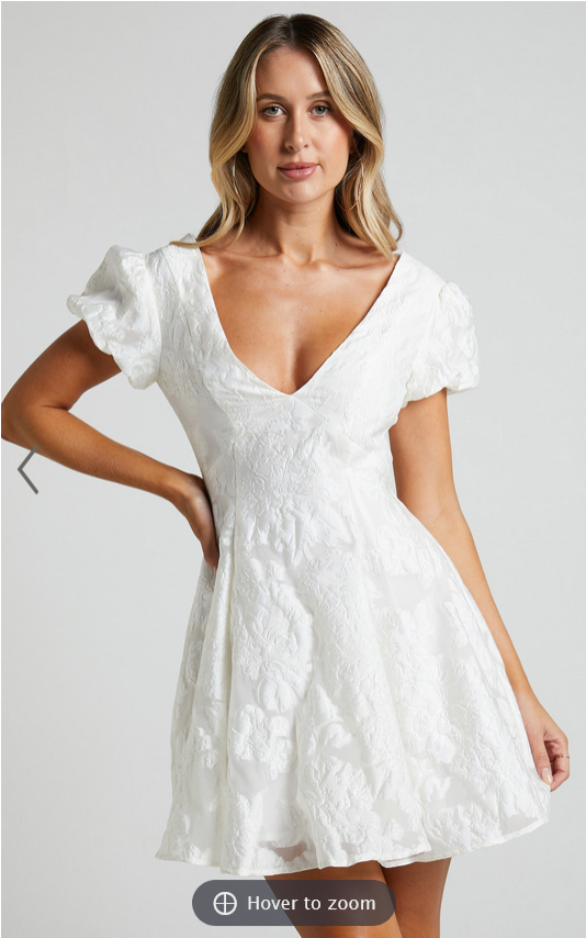 Showpo Brailey Jacquard Mini Dress - Puff Sleeve Dress