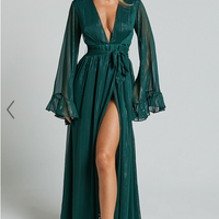 Showpo Dangerous Woman Maxi Dress - Plunge Thigh Split Dress in Emerald