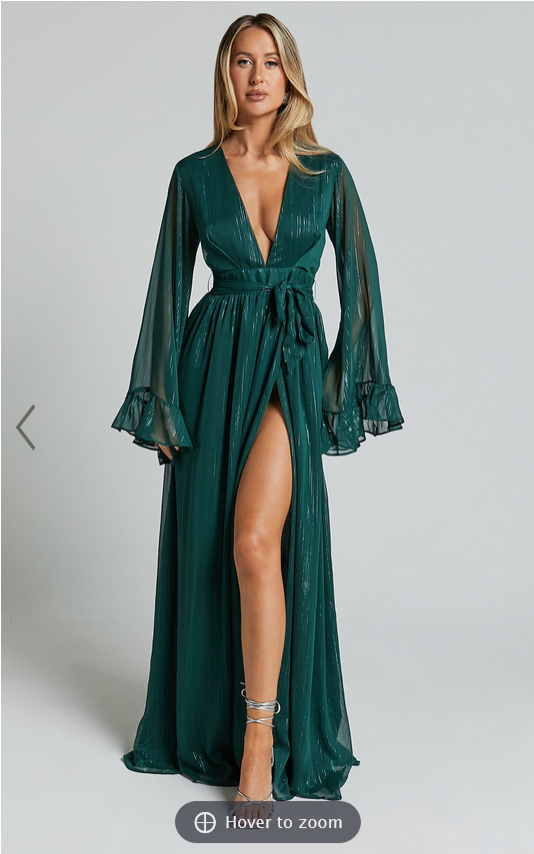 Showpo Dangerous Woman Maxi Dress - Plunge Thigh Split Dress in Emerald