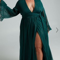 Showpo Dangerous Woman Maxi Dress - Plunge Thigh Split Dress in Emerald