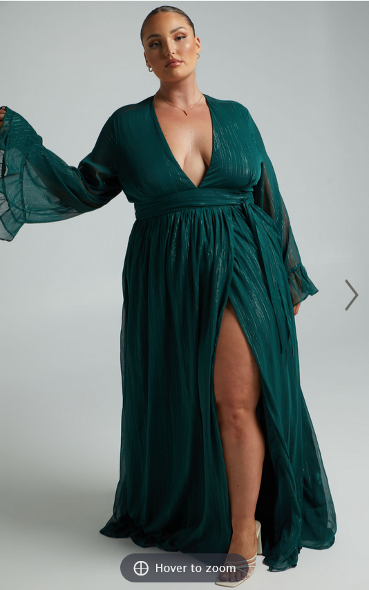 Showpo Dangerous Woman Maxi Dress - Plunge Thigh Split Dress in Emerald