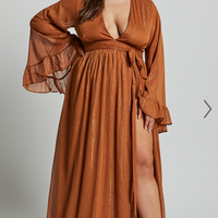 Showpo Dangerous Woman Maxi Dress - Plunge Thigh Split Dress in Rust