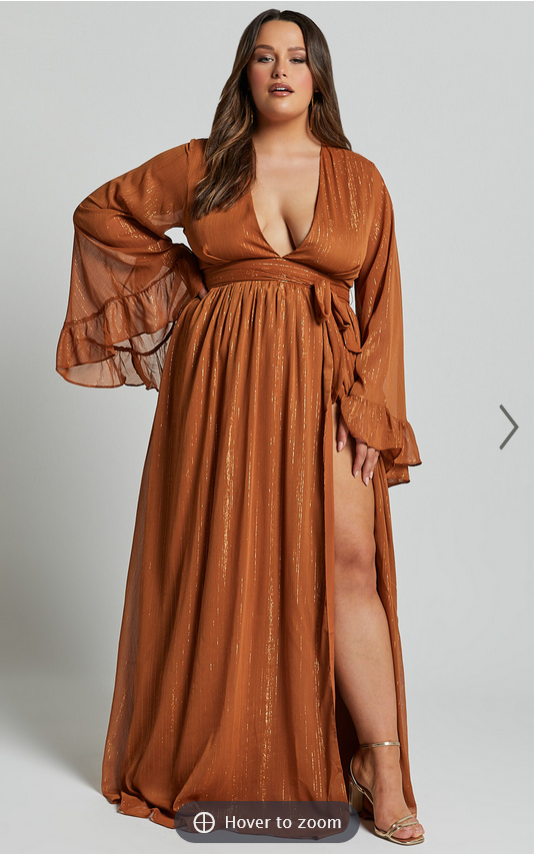 Showpo Dangerous Woman Maxi Dress - Plunge Thigh Split Dress in Rust