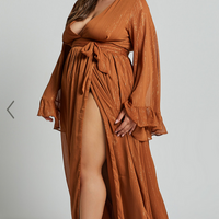 Showpo Dangerous Woman Maxi Dress - Plunge Thigh Split Dress in Rust