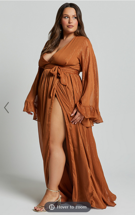 Showpo Dangerous Woman Maxi Dress - Plunge Thigh Split Dress in Rust