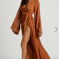 Showpo Dangerous Woman Maxi Dress - Plunge Thigh Split Dress in Rust