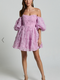 Showpo Amalie The Label - Lorena Sweetheart Off Shoulder Puff Sleeve Mini Dress in Purple