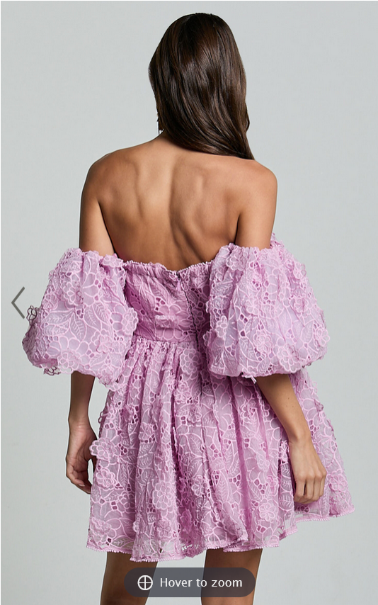 Showpo Amalie The Label - Lorena Sweetheart Off Shoulder Puff Sleeve Mini Dress in Purple