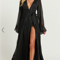 Showpo Dangerous Woman Maxi Dress - Plunge Thigh Split Dress in Black