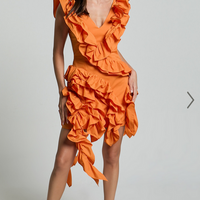 Showpo Amalie The Label - Lilou Ruffle Detail Cut Out Mini Dress in Orange