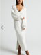 Showpo Kartia Midi Dress - V Neck Knit Dress in Off White