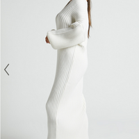 Showpo Kartia Midi Dress - V Neck Knit Dress in Off White