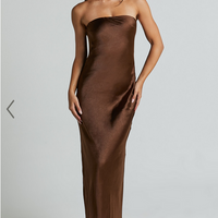 Showpo Charlita Maxi Dress - Strapless Cowl Back Satin Dress in Chocolate