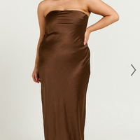 Showpo Charlita Maxi Dress - Strapless Cowl Back Satin Dress in Chocolate