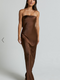 Showpo Charlita Maxi Dress - Strapless Cowl Back Satin Dress in Chocolate