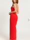 Showpo Ebby Maxi Dress - Strapless Rosette Thigh Split Dress in Red