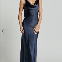 Showpo Adilah Maxi Dress - Cowl Neck Satin Dress in Navy