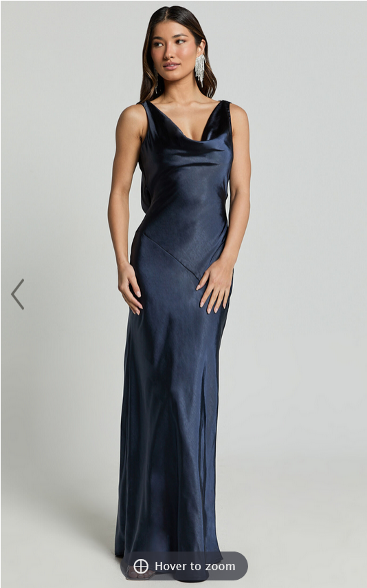 Showpo Adilah Maxi Dress - Cowl Neck Satin Dress in Navy