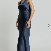 Showpo Adilah Maxi Dress - Cowl Neck Satin Dress in Navy