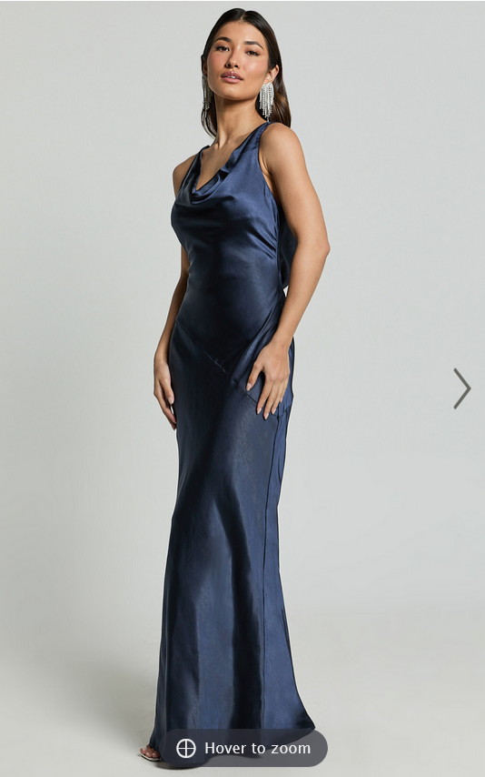 Showpo Adilah Maxi Dress - Cowl Neck Satin Dress in Navy