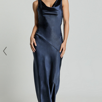 Showpo Adilah Maxi Dress - Cowl Neck Satin Dress in Navy