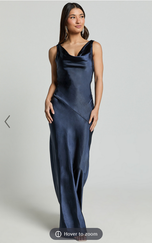 Showpo Adilah Maxi Dress - Cowl Neck Satin Dress in Navy