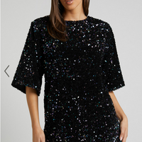 Showpo Valetta Mini Dress - Sequin low back shift dress in Midnight Blue Sequin