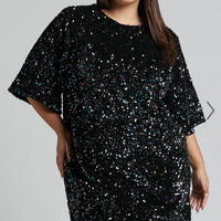 Showpo Valetta Mini Dress - Sequin low back shift dress in Midnight Blue Sequin