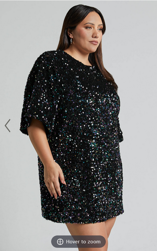 Showpo Valetta Mini Dress - Sequin low back shift dress in Midnight Blue Sequin