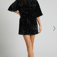 Showpo Valetta Mini Dress - Sequin low back shift dress in Midnight Blue Sequin