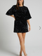 Showpo Valetta Mini Dress - Sequin low back shift dress in Midnight Blue Sequin