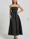 Showpo Alvia Midi Dress - Diamante Strap Ruched Straight Neck Dress in Black