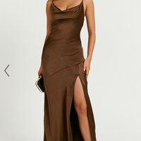 Showpo Emma Maxi Dress - Cowl Neck Front Split Dress in Chocolate