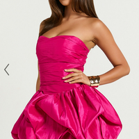 Showpo Deb Mini Dress - Ruched Strapless Bubble Hem Dress in Hot Pink