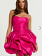 Showpo Deb Mini Dress - Ruched Strapless Bubble Hem Dress in Hot Pink