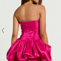 Showpo Deb Mini Dress - Ruched Strapless Bubble Hem Dress in Hot Pink