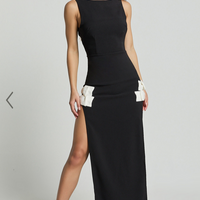 Showpo Bernice Maxi Dress - Low Back Side Split Bow Detail Dress in Black