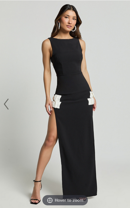 Showpo Bernice Maxi Dress - Low Back Side Split Bow Detail Dress in Black